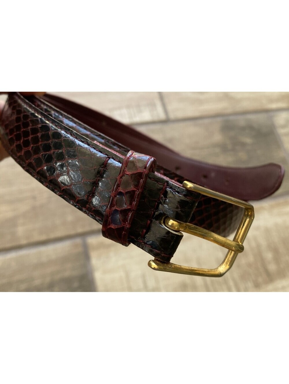 Vintage Women’s Belt Genuine Snakeskin On Vinyl Lining 32/80 Brass Buckle